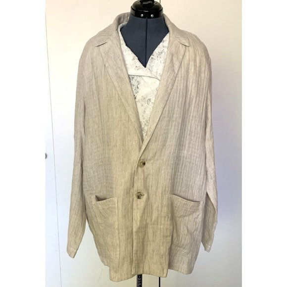 Zara Women's Linen Blend 2 Button Blazer Suit Jacket Beige/ NaturalUS XL